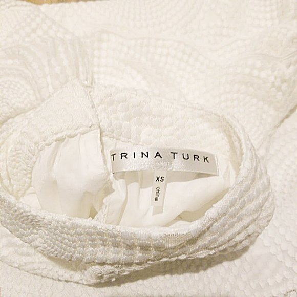 Trina Turk White Embroidered Mesh Top XS Short Puff Sleeve Blouse Mod Chic - Picture 11 of 14